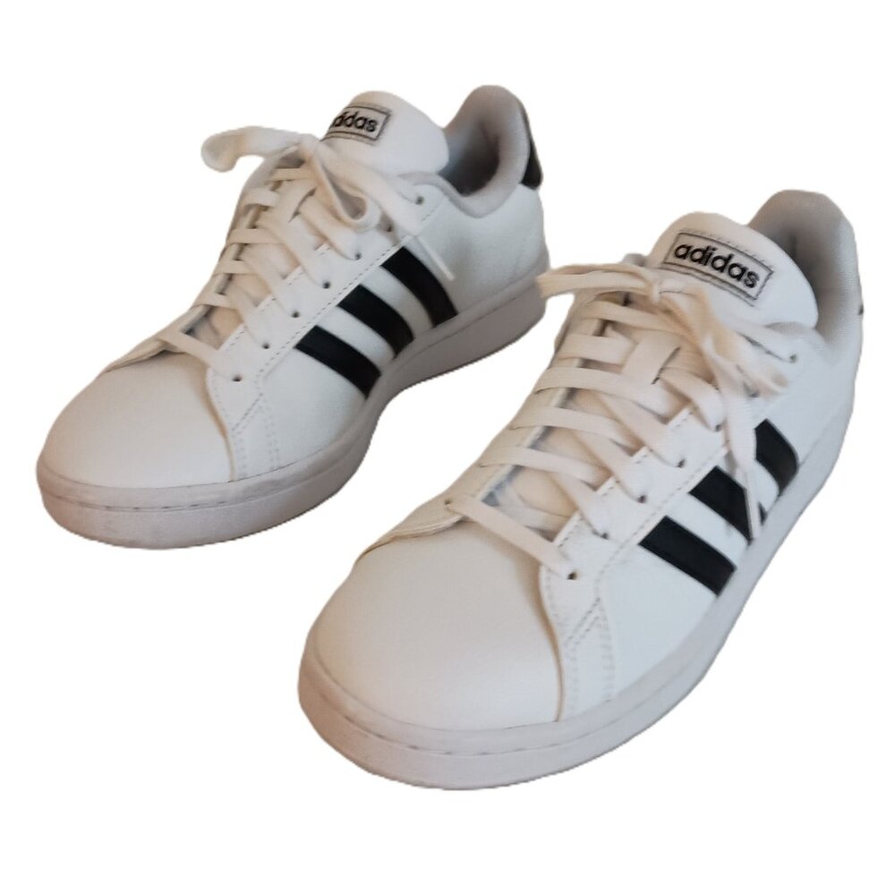 Adidas Grand Court White Sneakers w/ Black Stripes Women’s Size 8 - Picture 2 of 15